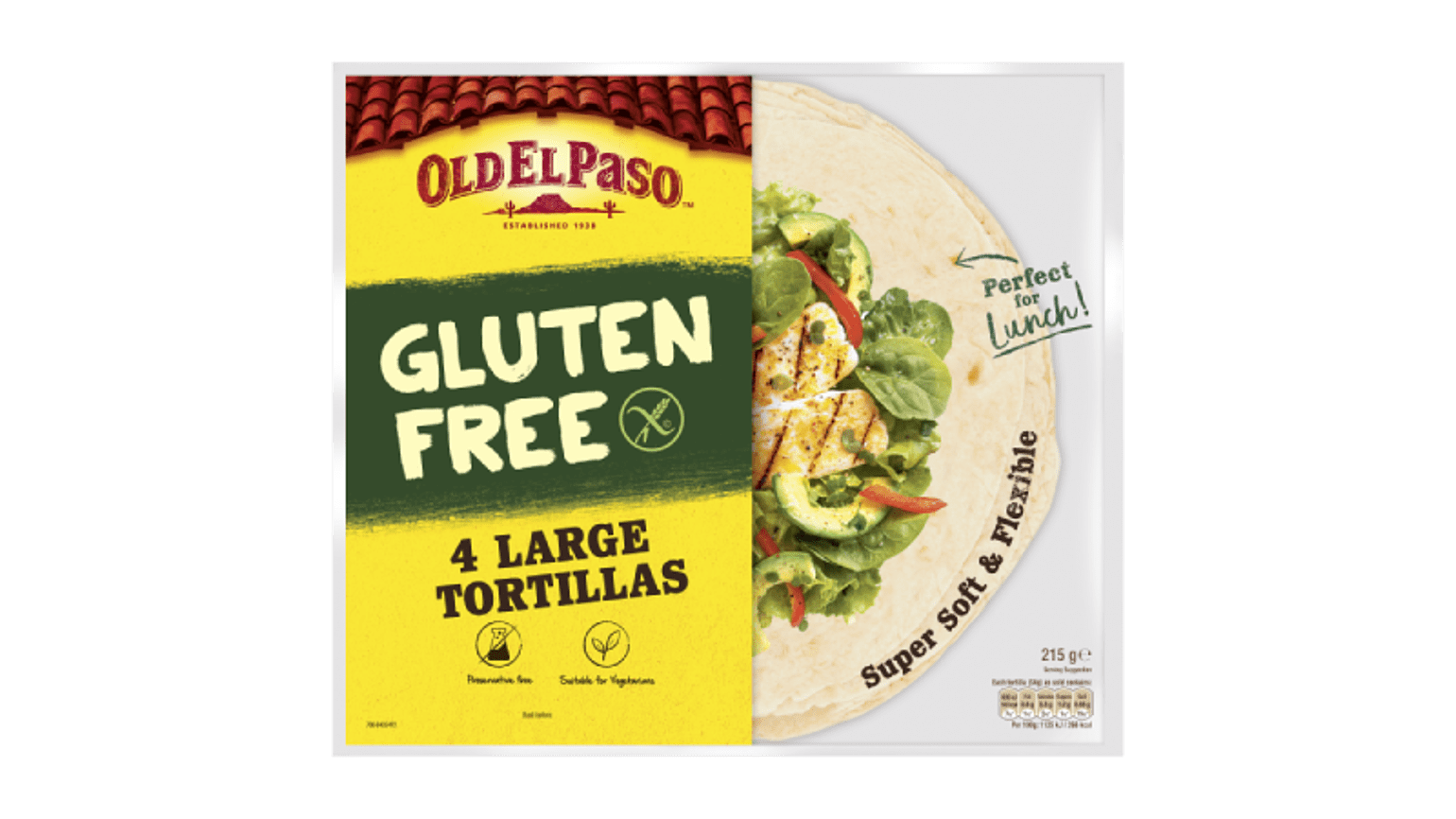 pack of Old El Paso's gluten free 4 large tortillas (215g)